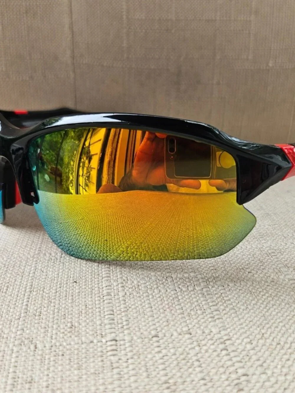 Men Fashion Sunglasses Mirror Lenses Black/Red Plastic Frame Wrap style Eyewear